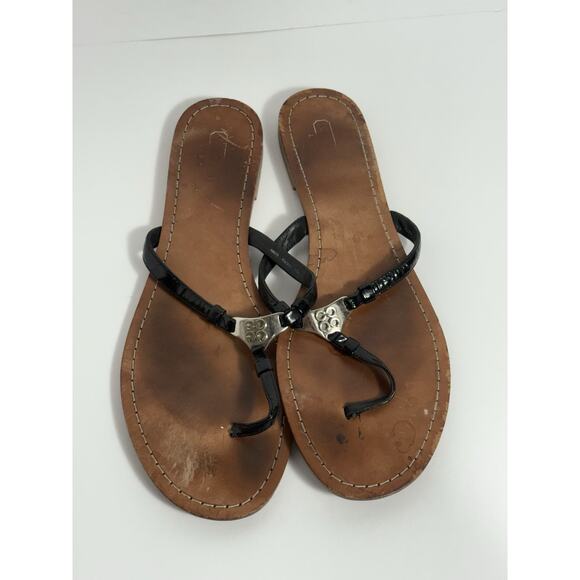 Coach Rachal Patent Leather Black Size 10 B Slides Thong Sandals Women Flats‎ - Picture 3 of 9